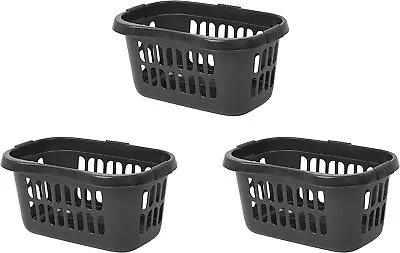 3 X 60L Large Hipster Laundry Basket Storage Clothes Hamper Toys Organiser Black • £21.99