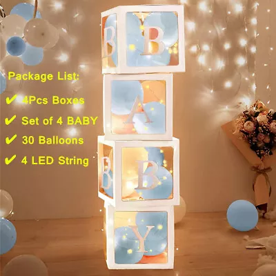 Transparent Balloon Box 4PC Letter Cube Baby Shower Wedding Birthday Party Decor • £10.98