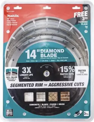 3 PACK Makita B-69646 14 In. Diamond Blade Segmented General Purpose 14 Inch • $196.88