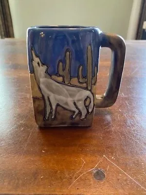 Mara B Art Mexico Stoneware Mug Art Pottery Coyote Moon Cactus Signed 4.5 In. • $20