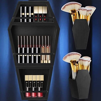 $59.98 • Buy  Large Makeup Coffin Shelf With 2 Coffin Brush Holders Solid Wood - 3 Shelf 