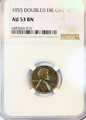 1955 Double Die Lincoln Cent Ngc Au53! Deep Rich Blue Toning! Very Rare  #40322 • $2250