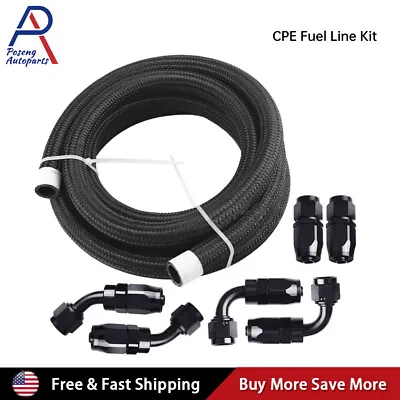 10/20ft 4AN 6AN 8AN Nylon Braided Gas Oil Fuel Line +Swivel End Fitting Hose Kit • $49.99