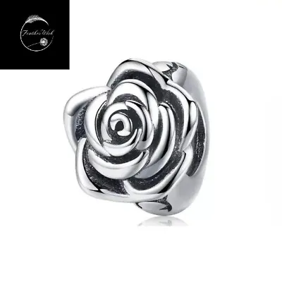 Genuine Sterling Silver 925 Rose Flower Stopper Silicon Bead Charm For Bracelet • £16.99