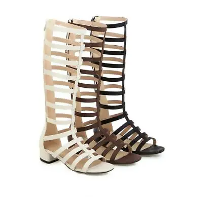 Women's Summer Boots Strappy Block Heels Knee High Sandals Gladiator Style Shoes • $40.57