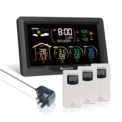 Kalawen Weather Station With 3 Outdoor Sensors MSF Wireless Digital Alarm Clock • £34.99