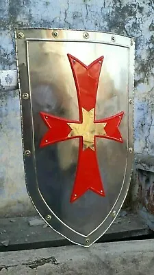 Knight Templar Red Cross Medieval Shield Sca Larp Battle Ready Armor Shield. • $85.26