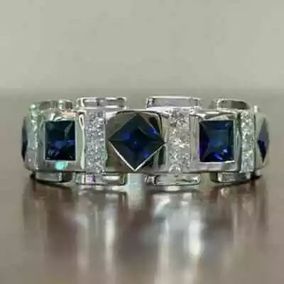 3Ct Princess Lab-Created Blue Sapphire Men's Band Rings In 14K White Gold Plated • $97.99