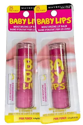 Maybelline New York Baby Lips Moisturizing Lip Balm Pink Punch 0.15 Oz. 2 Pack • $11.99