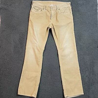 True Religion Jeans Mens 36 Beige Tan Ricky Straight Fit Corduroy Flap 36x33 • $44.88