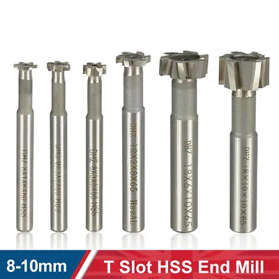 8/10mm T-Slot Milling Cutter HSS Straight Shank End Mill Metal Cutting Tool • £8.27