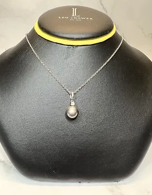 Mikimoto 18K White Gold Tahitian Pearl Pendant 10.6MM & Diamond Necklace • $1100