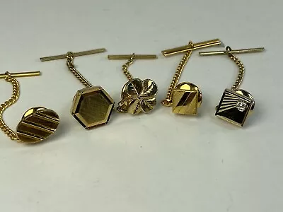 Gold Tone Tie Tacks With Bar & Chain Lot Of 5 • $17.10