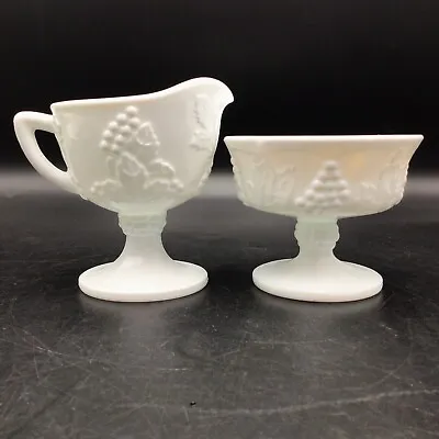 Vintage Indiana Colony Harvest Milk Glass Footed Creamer Sugar Grapes & Leaves • $17.86