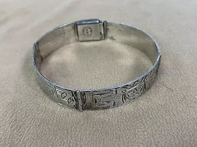 Vintage Mexico Sterling Silver Mayan/Aztec Panel Link Bracelet 7.25  • $89