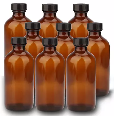 4oz Amber Glass Apothecary Boston Bottles W/ Leak-Proof Screw On Caps - 9 Pack • $4.99