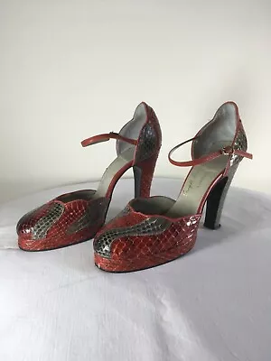 £285 • Buy Vintage 70’s Terry De Havilland Snakeskin Platform Shoes Size UK4-4.5