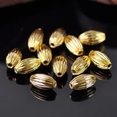 50pcs 8mm 10mm 12mm Gold/Silver Plated Plicated Oval Loose Brass Metal Beads • $3.99