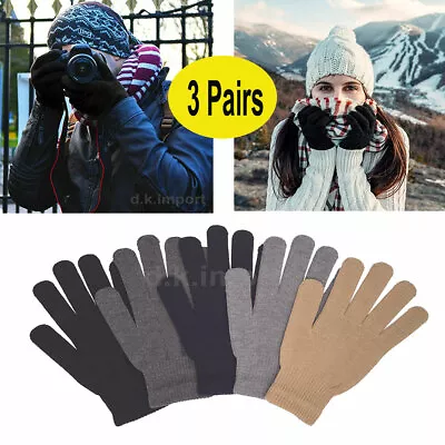 3 Pairs Men's Women Assorted Warm Winter Magic Gloves Stretchy Thermal Knit  • $9.85