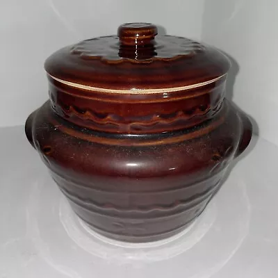 Mar-Crest Daisy Dot Ovenware Bean Pot Cookie Honey Jar Vintage Stoneware Lid • $29.99