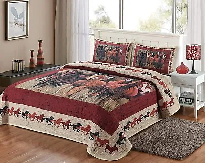 Western Queen Quilt Horse Cabin Lodge Bedding Farmhouse Ranch Bedspread Coverlet • $72.50