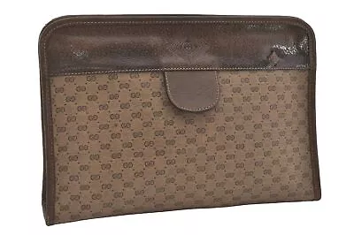 Authentic GUCCI Vintage Micro GG PVC Leather Clutch Hand Bag Purse Brown 4994I • $304.48