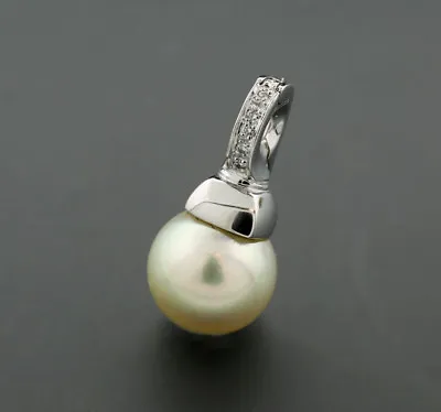 Pendant South Sea Cultured Pearl 13 MM Diamonds 585-Weißgold See Perlanhänger • £1207.88