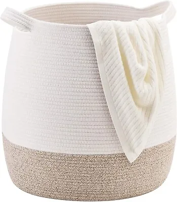 Cotton Blanket Basket For Living Room Decorative Woven  Laundry Basket Hamper • $22.95