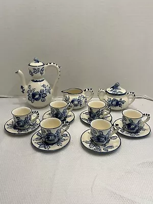 Morkin Ware Tea Set Made In Occupied Japan Blue White Floral Design 17 Pieces • $40