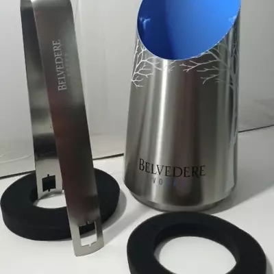 Belvedere Vodka Stainless Steel Bottle Holder Chiller Ice Bucket & Tong Set New • $25
