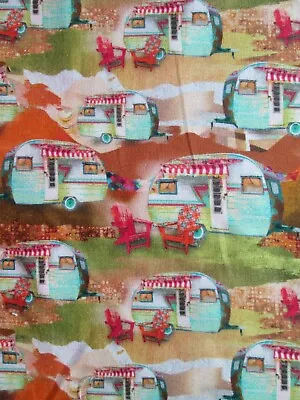 Vintage Trailers Campers Red Chairs Awnings Cute Trucks Cotton Fabric Fq • $3.99