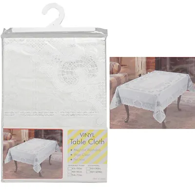 Vinyl White Lace Tablecloth 54  X 72  Design Table Cover Rectangle Wipe Clean • $15.07