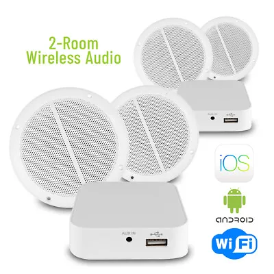 Multi Room Ceiling Speaker System With Wi-Fi App Controlled Amplifier 2-Rooms • £110