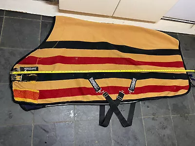 5ft6 Horseware Rambo Newmarket Gold Deluxe Stripe Thick Fleece Rug REPAIRED • £34.99