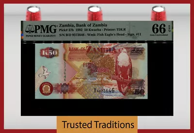 TT PK 37b 1992 ZAMBIA BANK OF ZAMBIA 50 KWACHA PMG 66 EPQ GEM UNCIRCULATED • $12.99