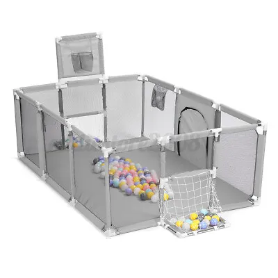 $59.99 • Buy Grey Baby Playpen Child Play Mat Interactive Safety Gate Slide Fence Game  AU