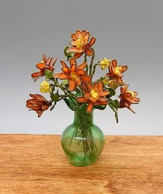 OOAK Blown Glass Vase With Cloisonne Flowers Artisan Dollhouse Miniature 1:12 • $34.99