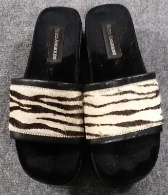 Enzo Angiolini Shoes Womens 8 8M Black Zebra Print Slide Sandals  Open Toe Wedge • $19.99