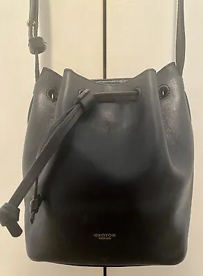 $55 • Buy Oroton Black Leather Small Bucket Shoulder Or Crossbody Bag. Adjustable Strap.
