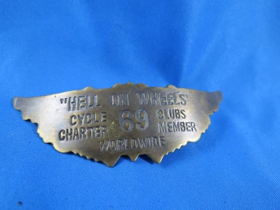 $19.85 • Buy HELL ON WHEELS CyCLE CLUB 69 CHARTER MEMBER BRASS PIN MOTORCYCLE BIKER WING 60'S