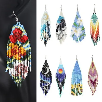 Bohemian Beads Earrings Multicolour Long Beaded Drop Dangle Earrings Handmade • $4.92