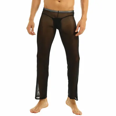 Men Sheer Mesh Lounge Pants See Through Stretch Nightwear Beach Casual Underwear • $12.87