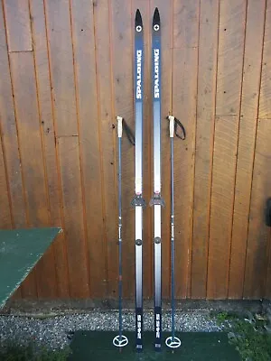 Vintage Snow Skis 83  Long Blue White Color Finish With Bindings + Poles • $69.99