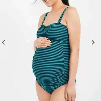 Beach Bump By Motherhood Maternity Green And Navy Tankini Size XL NWOT • $28.79