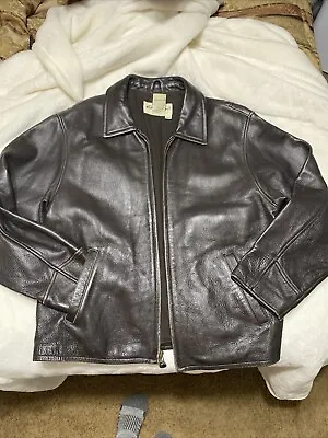 Eddie Bauer Leather Jacket Adult 90’s Brown Bomber Biker Vintage Retro • $85