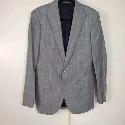 J Crew Ludlow Wool Linen Glen Plaid Blazer Sports Coat Men Sz 36R Blue 2 Button  • $64.99