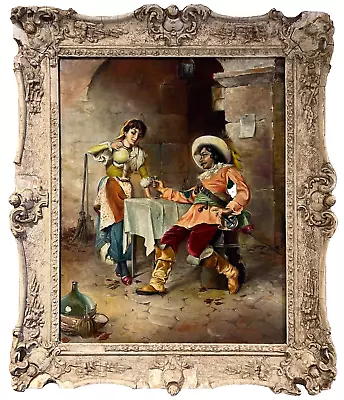 18th CENTURY STYLE ITALIAN CAVALIER & LADY FRAMED OIL PAINTING Signed.  Raphael  • £0.01