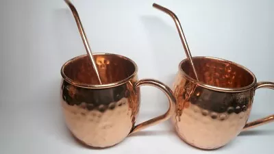 Hammered ALL Copper - Moscow Mule Mug Cup Set With Straws 16oz / 4” • $16