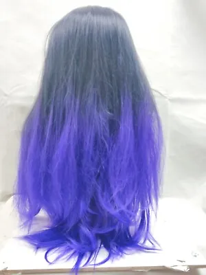 Rooted Ombre Blue 3/4 Wig Long 29 Inches Straight Hair Party Cosplay Goth • £20