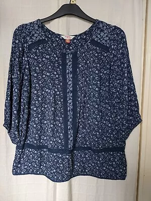 Sz 18 Falmer Heritage Blue Floral Beaded 3/4Sleeve Longline Tunic Top Great Cond • £7.99